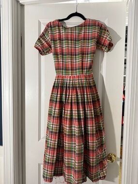 Vintage Plaid Pink and Green Cotton Dress